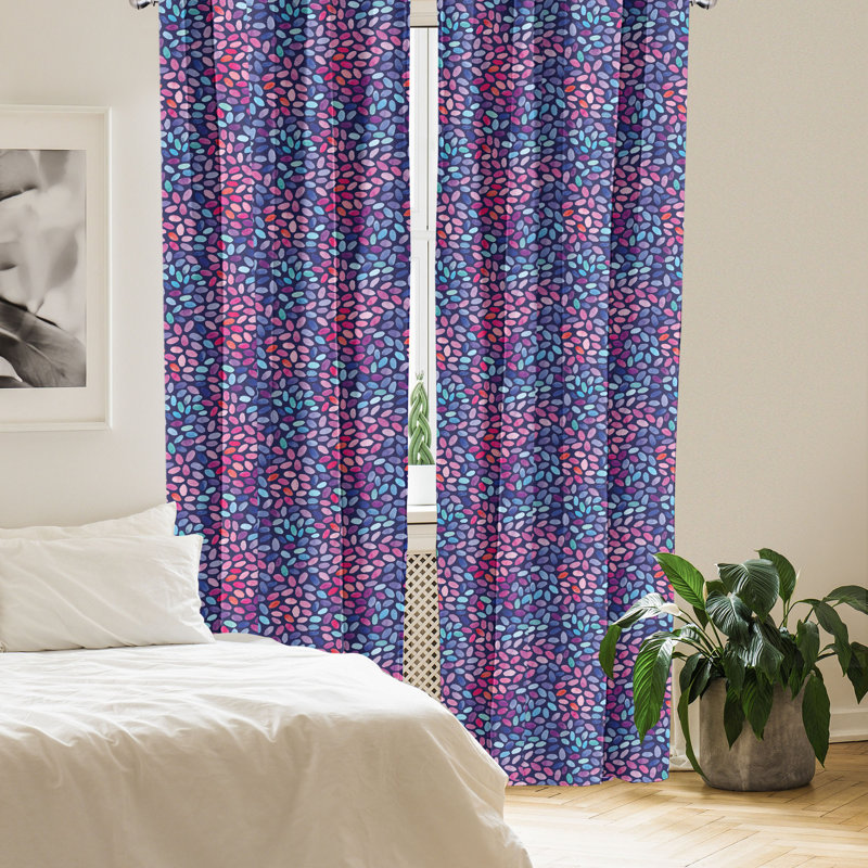 Bungalow Rose Grunge 4-Panel Curtains, Oval Watercolor Spots Violet Blue Multicolor, 56" W x 84" L