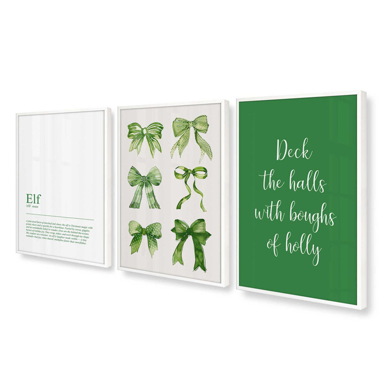 Ensemble de 3 reproductions Boughs & Bows, H 15,5 po x l 37,5 po, Opaque White