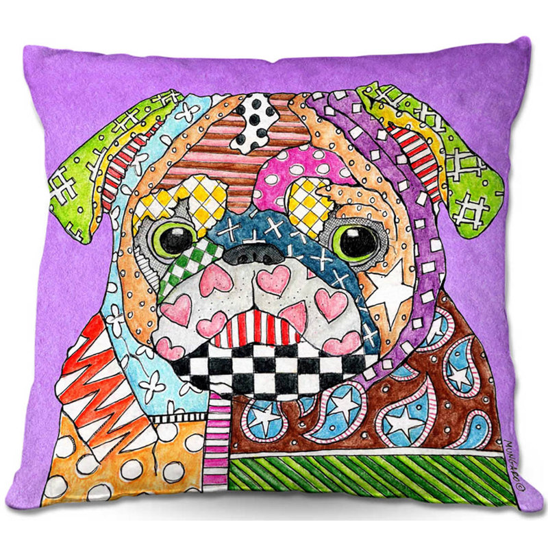  Coussin Couch Pug Dog, 18 po x 18 po, Violet