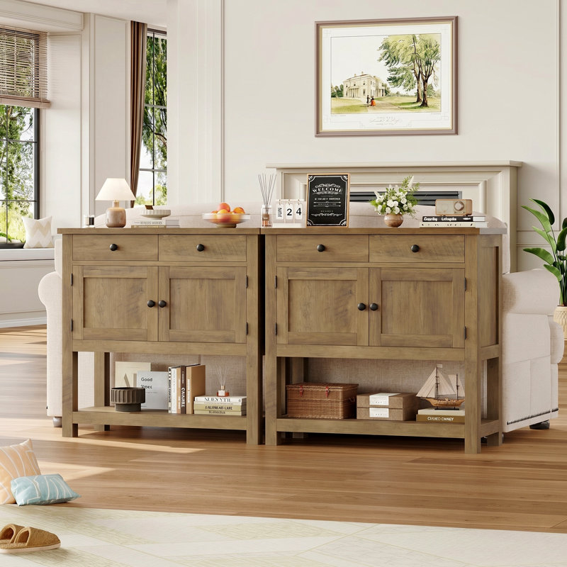 Console 35,4 po avec tiroirs et armoire, Brun rustique