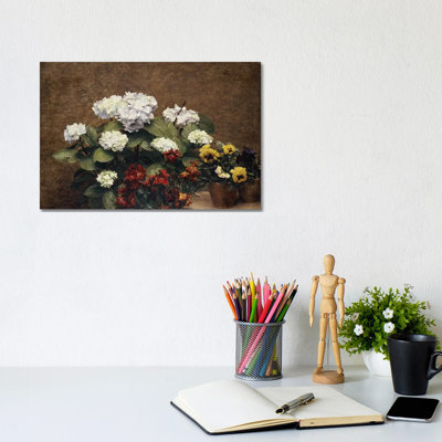 Hortensias And Stocks With Two Pots Of Pansies by Ignace Henri Jean Theodore Fantin-Latour - Wrapped Canvas Painting
