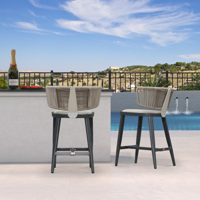  Ensemble de 2 tabourets de bar d'extérieur à hauteur de comptoir avec tabourets de patio en osier