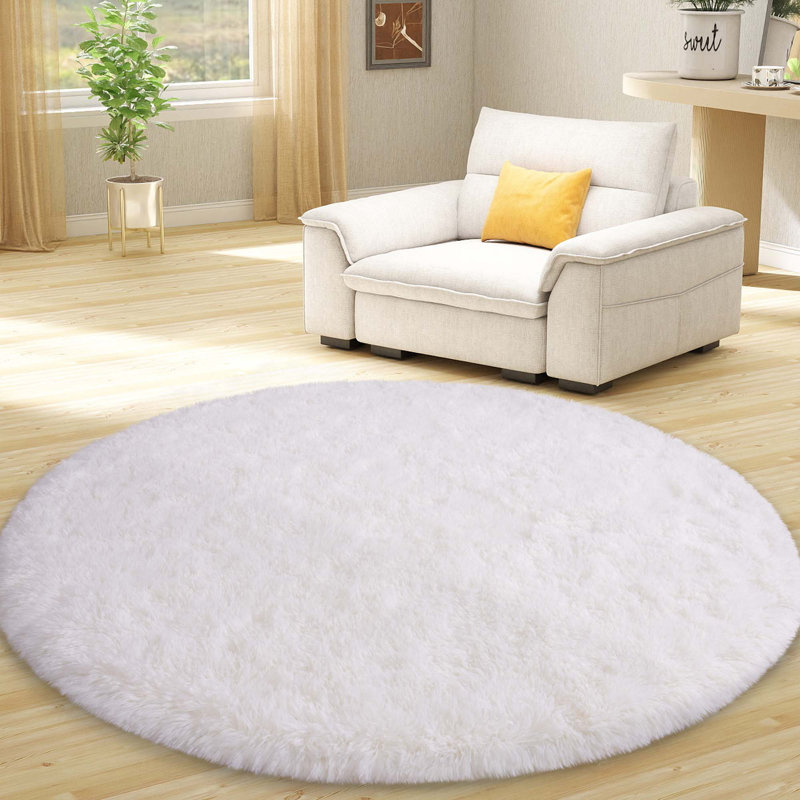 6x6 ft Cream White Round Shag Rugs, Soft Non-slip Fluffy Rug for Bedroom, Living Room, Teen Rooms Home Decor, Round 6'