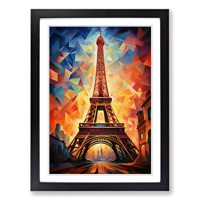 Eiffel Tower Cubism - Single Picture Frame Print on Wood, Black Framed, 34cm H x 25cm W