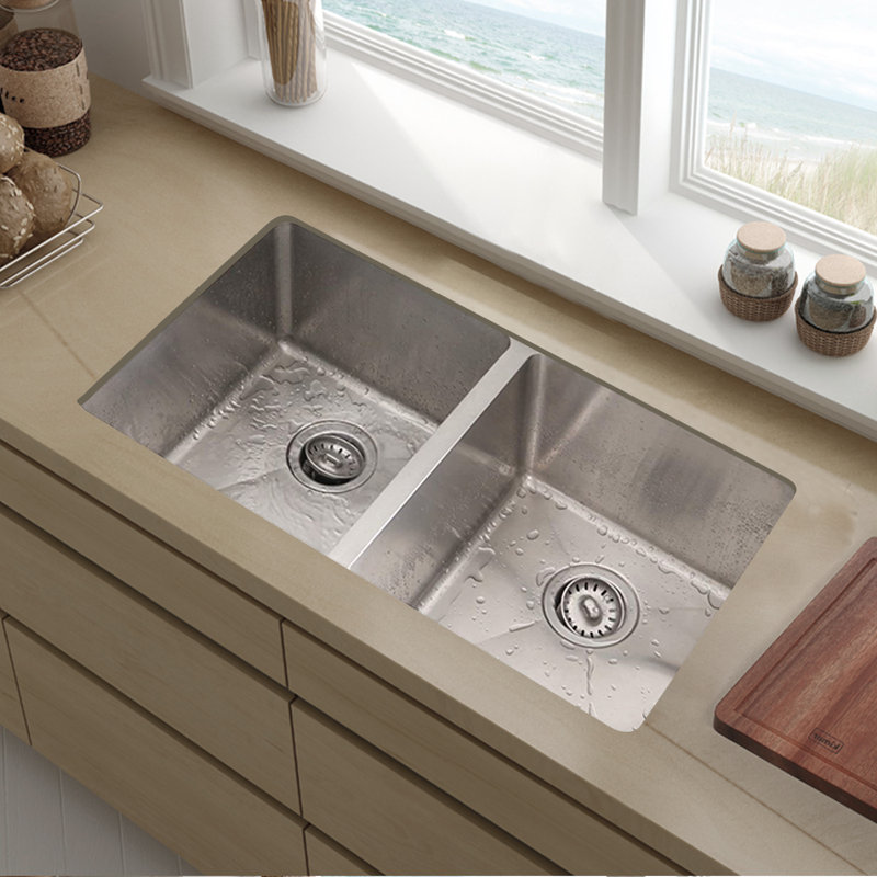 Évier de cuisine à double cuve encastrable en acier inoxydable avec ensemble de bonde Andvin L 18 po x l 18 po
