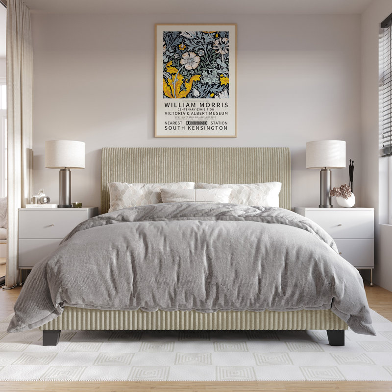 Lit tapissier en velours Pravesh, Très grand, Beige