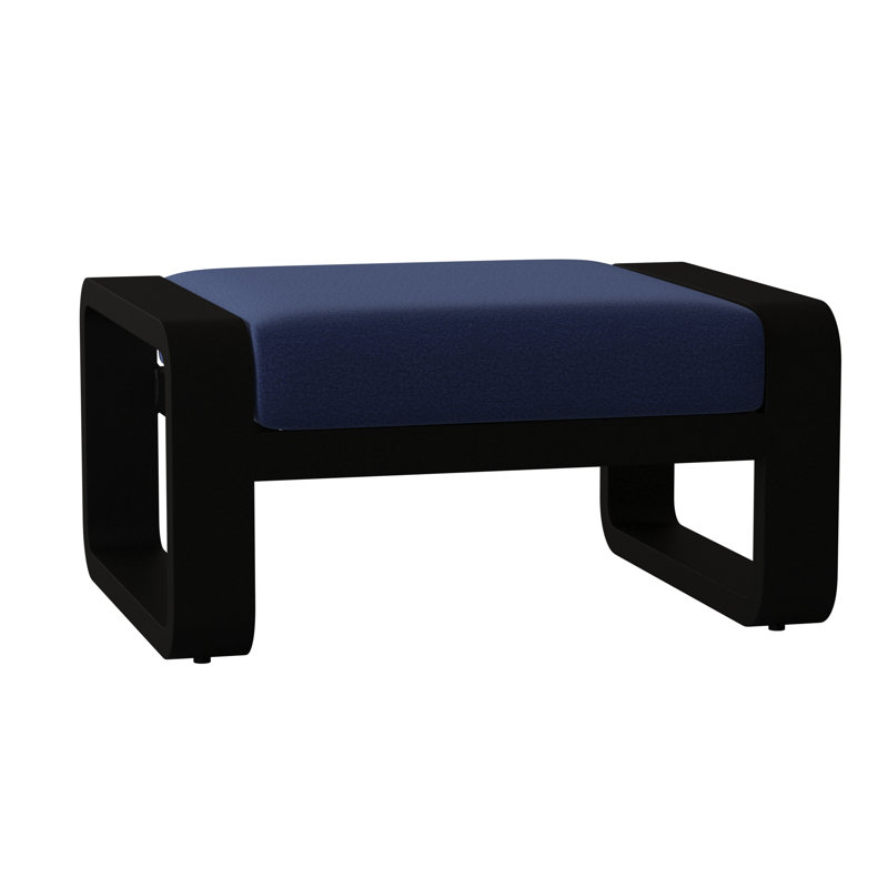 Vale Outdoor Ottoman, Textured Black, Canvas Heather Beige Sunbrella® Canvas