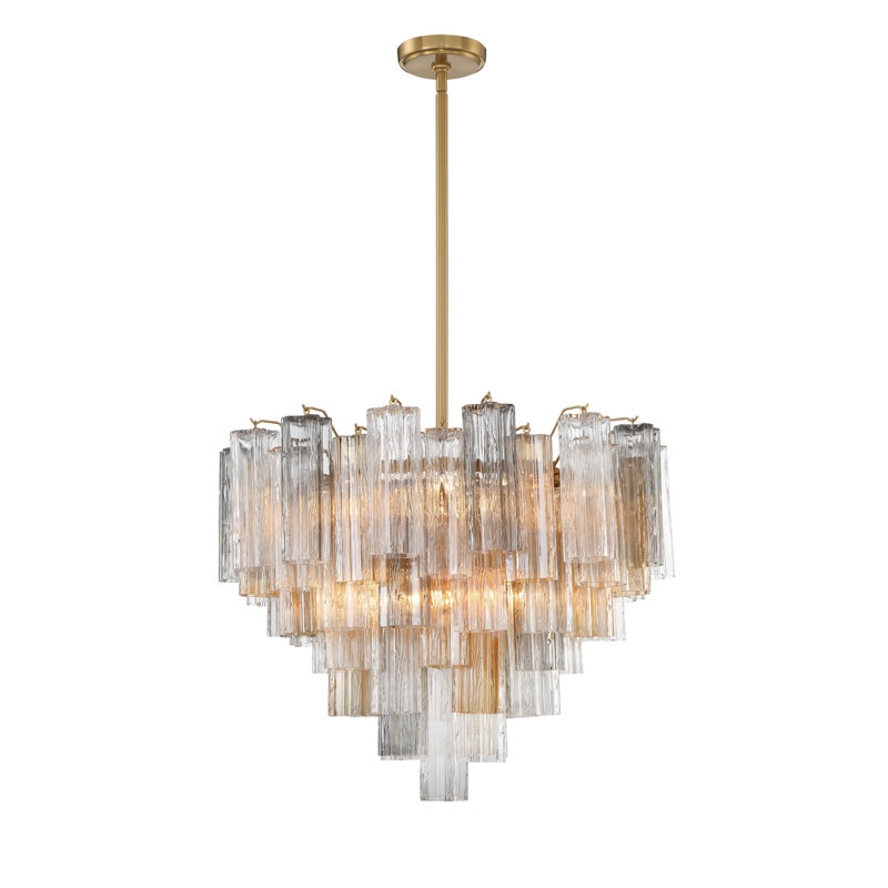 Dimmable Tiered Chandelier, Aged Brass, 21.5" H x 26.75" W x 26.75" D, Gray/Yellow