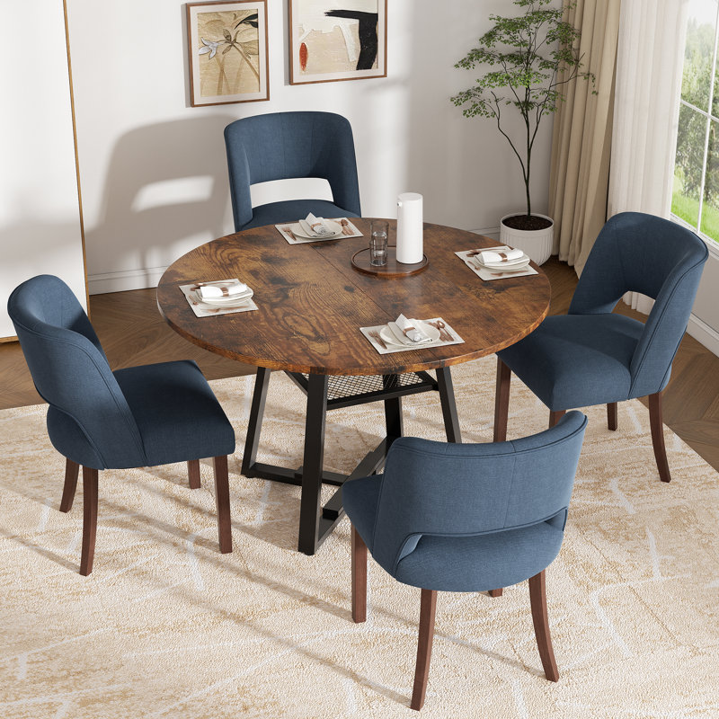 Chaise d'appoint rembourrée en bois massif, Bleu très foncé