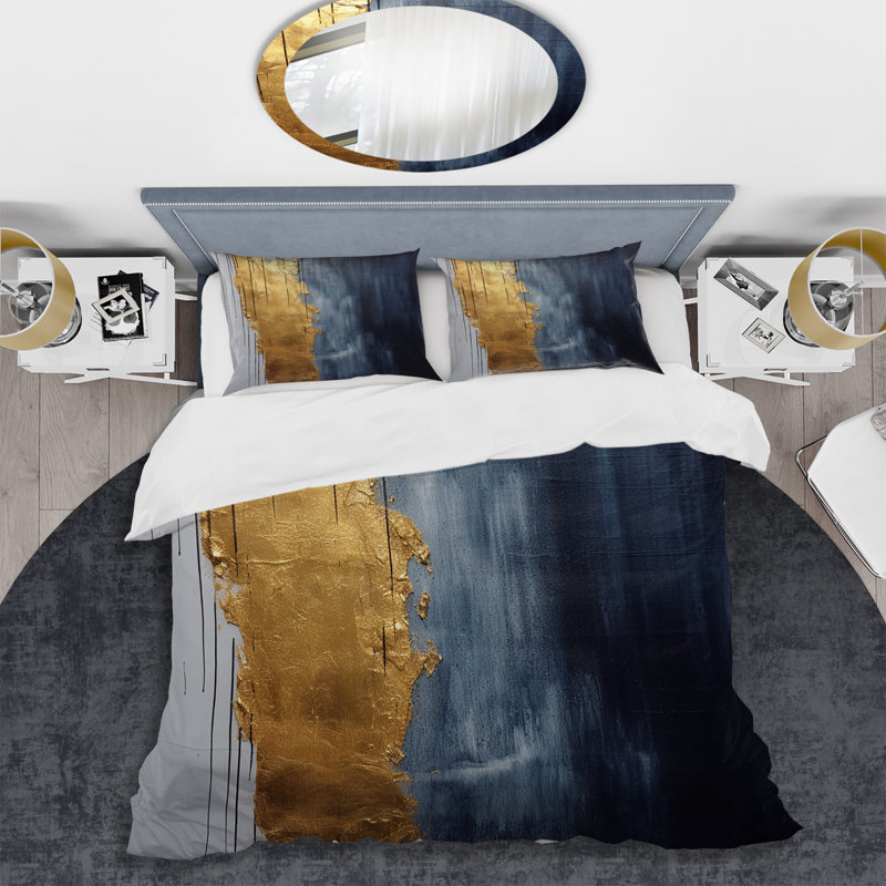 A Touch Of Gold and Kings Blue III - Ensemble de housse de couette abstrait - Microfibre de polyester