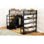 Lit mezzanine double en métal avec tablettes de rangement, armoires et garde-robe, noir