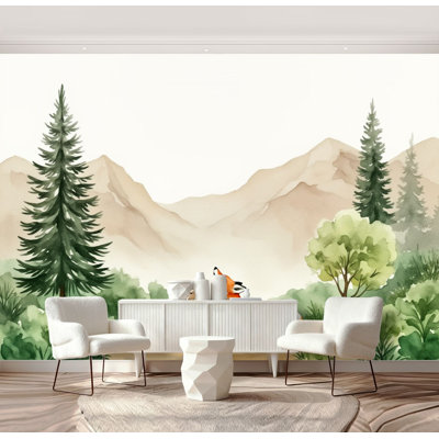 Papier peint adhésif à peler et coller, forêt, nature, paysage, chambre d'enfant, aquarelle, renard, peintures murales, H 69 po x l 96 po, papier peint amovible en PVC, adhésif pour chambre à coucher, salon, salle à manger
