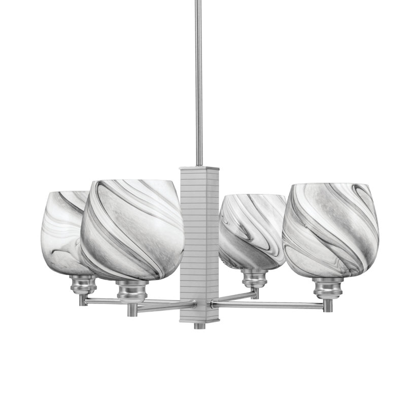Edge 4 Light Chandelier With 6" Glass, Brushed Nickel