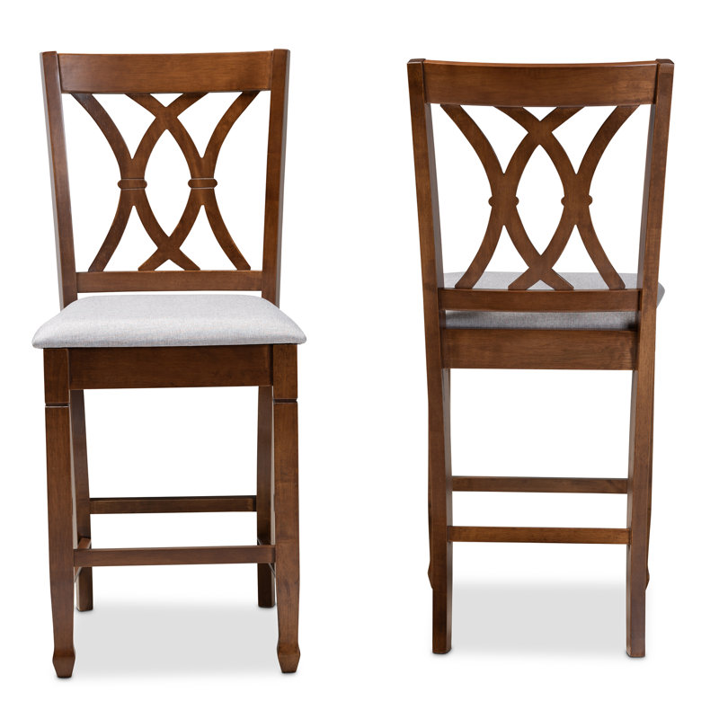 Upholstered Counter Stool with Solid Wood Frame, Grey, Walnut Brown, Bar Stool (29" Seat Height)