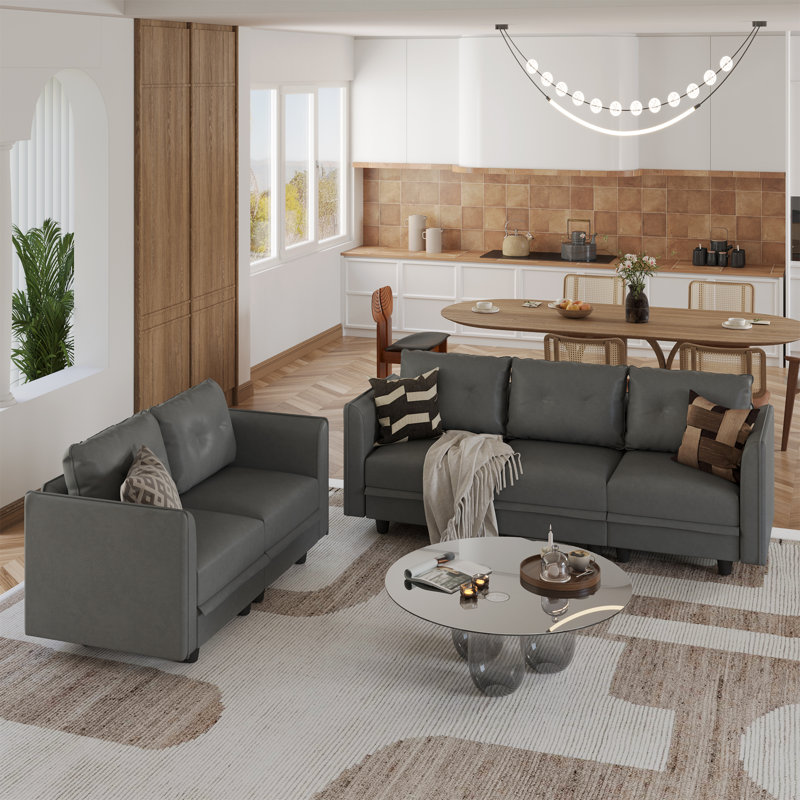 Canapé modulaire avec rangement 2 pièces Zendajas, Mélange de polyester gris