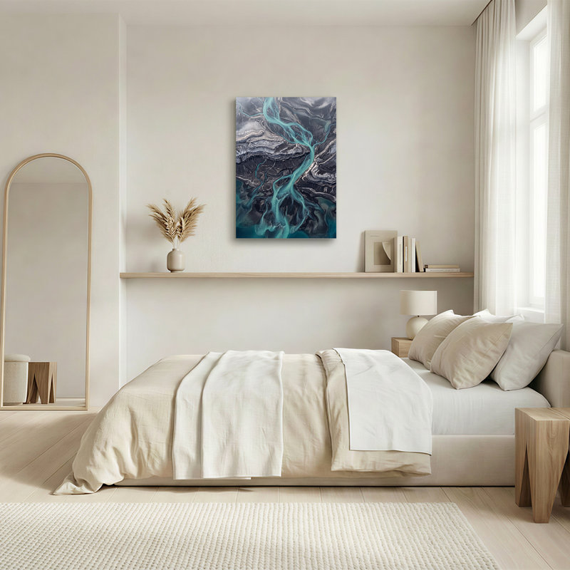 Art mural sur toile turquoise tressé sur un terrain sombre, H 30 po x l 20 po