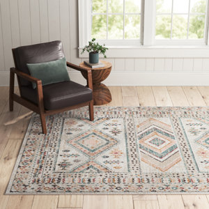 Laurentina Southwestern Pale Pink/Teal Area Rug