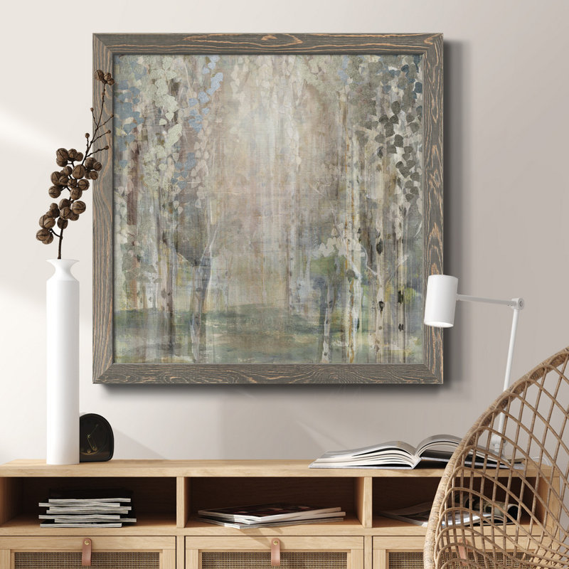 «Blossoms in Mist», peinture sur toile encadrée, H 31,5 po x l 31,5 po x P 1,5 po, Cadre gris