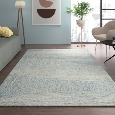 Kempner Hand-Tufted Blue/Ivory Wool Area Rug