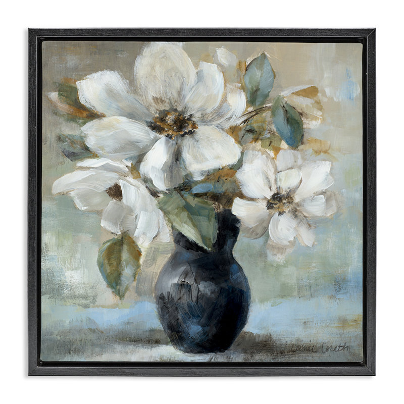 Fleurs dans un vase, art mural encadré par Lanie Loreth, Cadre flottant noir de jais, H 18 po x l 18 po
