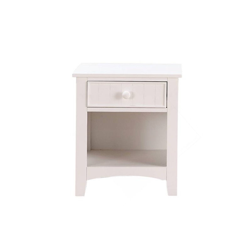 Table de chevet blanche avec tiroirs de rangement et placage de pin