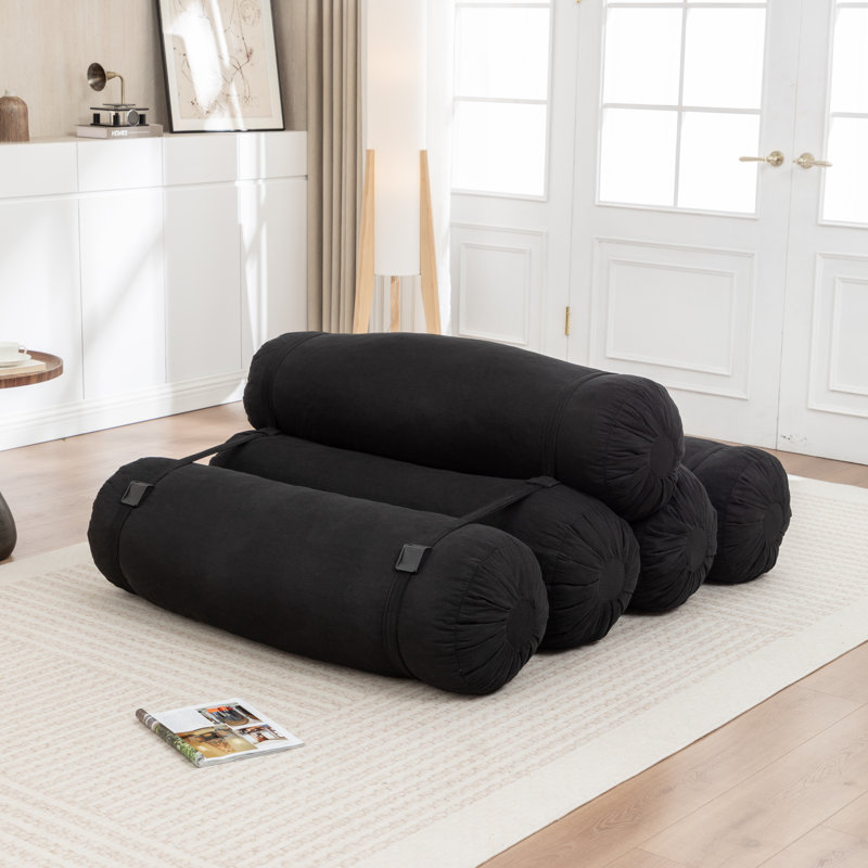 Modern Corduroy Compressed Adjustable Floor Sofa No Assembly Required, Black