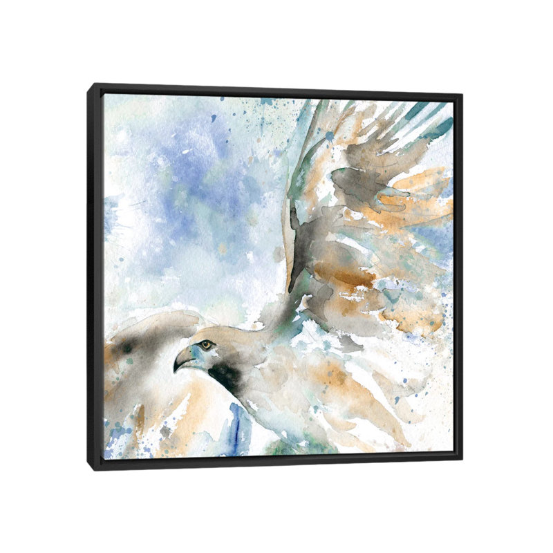 Hawk on blue, impression sur toile tendue, H 18 po x l 18 po x P 1,5 po, Toile avec cadre noir, Pas de tapis