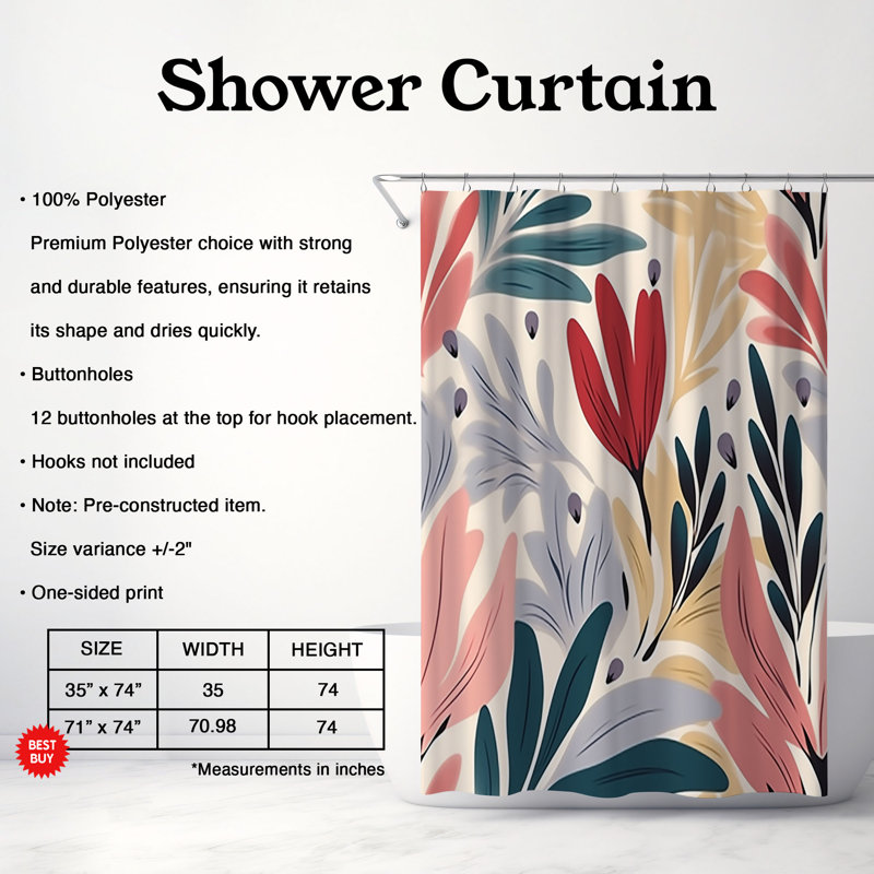 Retro Petals - Rideau de douche standard 1 pièce, H 74 po x l 71 po
