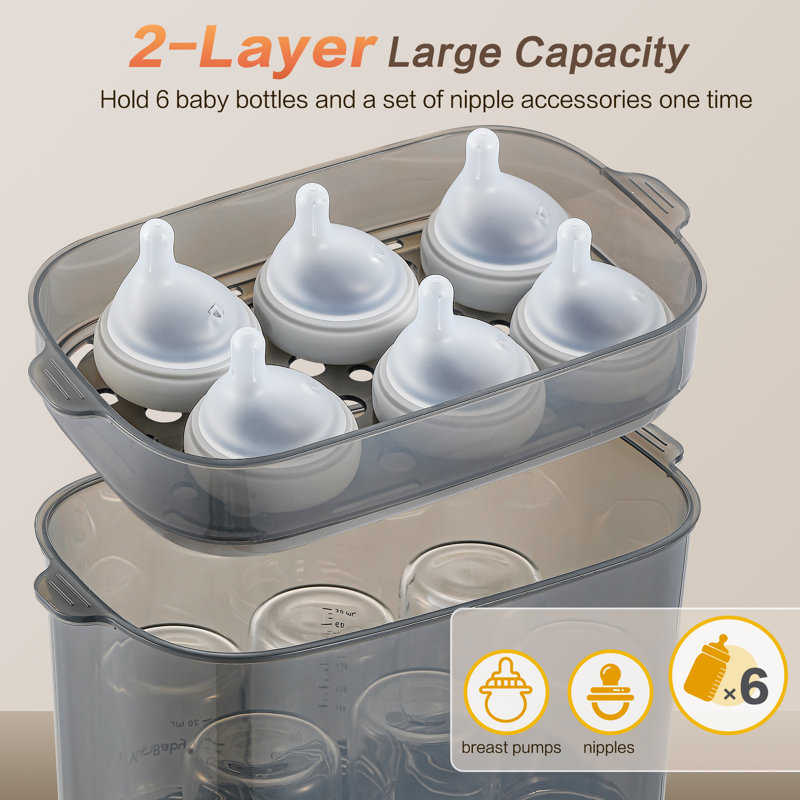 Electric Steam Sterilizer and Dryer for Baby Bottles, Gray