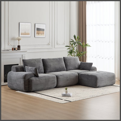 Canapé d'angle modulaire en velours côtelé vert moderne en forme de nuage, canapé d'angle surdimensionné en mousse à mémoire de forme compressée avec assise extra profonde, canapé doux et adapté aux animaux de compagnie avec pouf pour grand salon ou appartement au sous-sol.