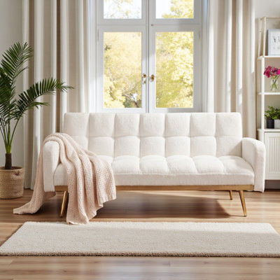 Alford 69"W Teddy Fleece Adjustable  Sofa Bed, Multifunctional Couch for Living Room Bedroom Small Spaces