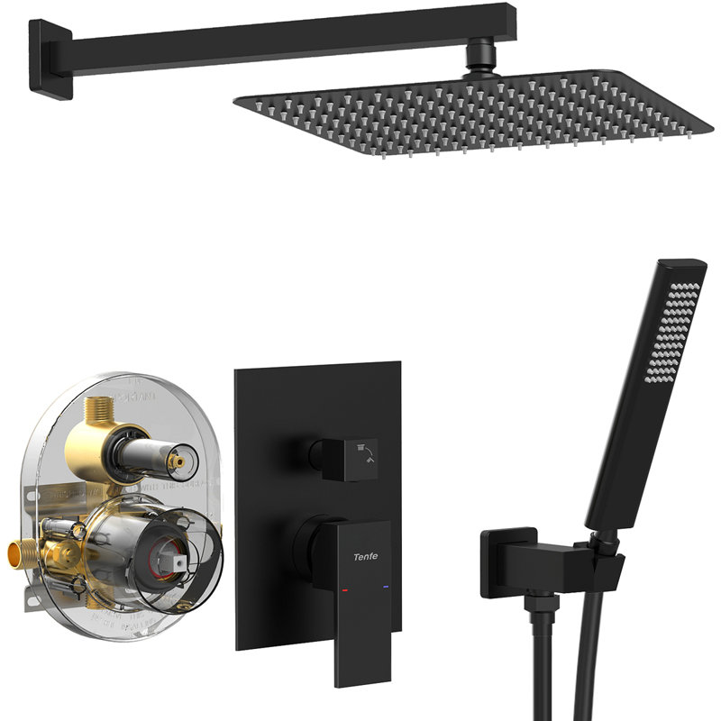 Male NPT Shower System, Shower Faucet Set For Bathroom Shower Fixtures With 12 Inch Rain Shower Head And Handheld (Pressure Balance Shower Trim Valve Kit Included)