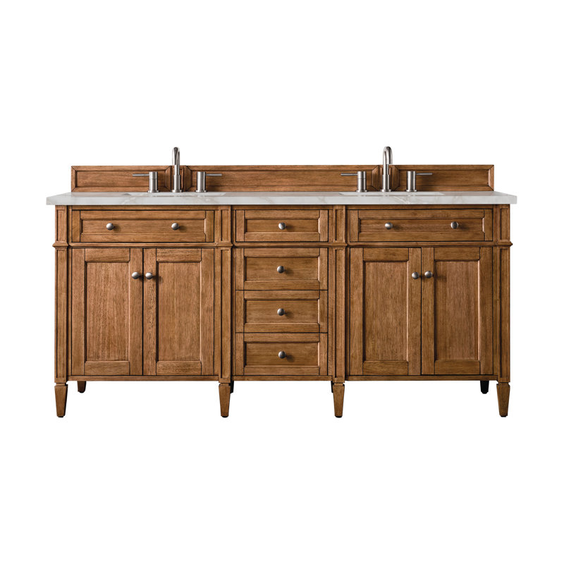 Brittany 72" W Double Vanity, 8" Widespread, Saddle Brown, Victorian Silver