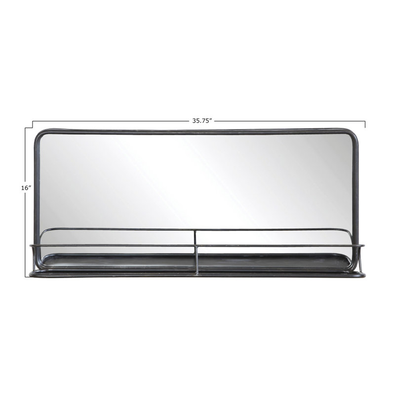 Flat Mirror with Shelves, 40.64cm H x 91.44cm W, Black