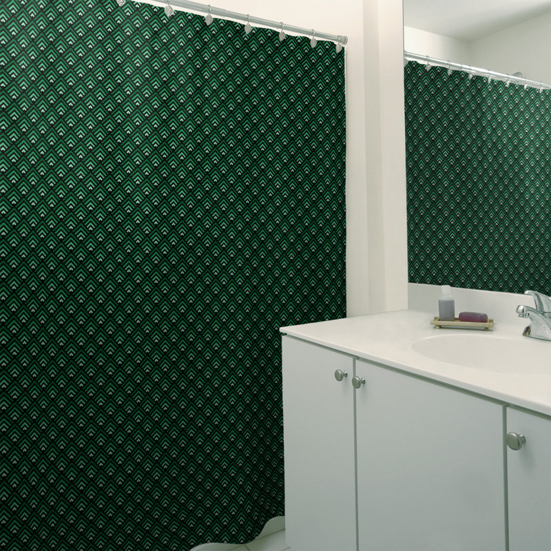 Rideau de douche simple à rayures katelyn elizabeth geometric dégradé, Noir / Vert/ Gris