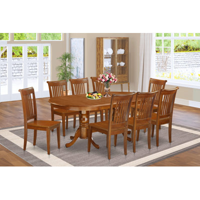 Ensemble de mobilier de salle à manger 9 pièces comprenant une table de cuisine ovale avec rallonge papillon et 8 chaises, brun selle