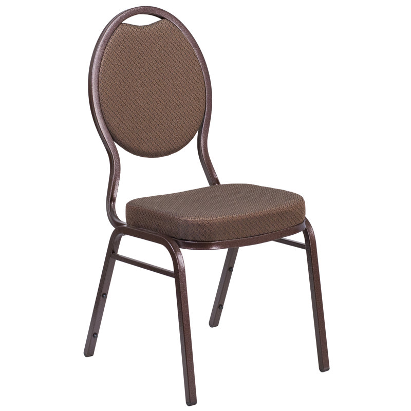 Brown Patterned Fabric Teardrop Back Stacking Banquet Chair with Copper Vein Frame
