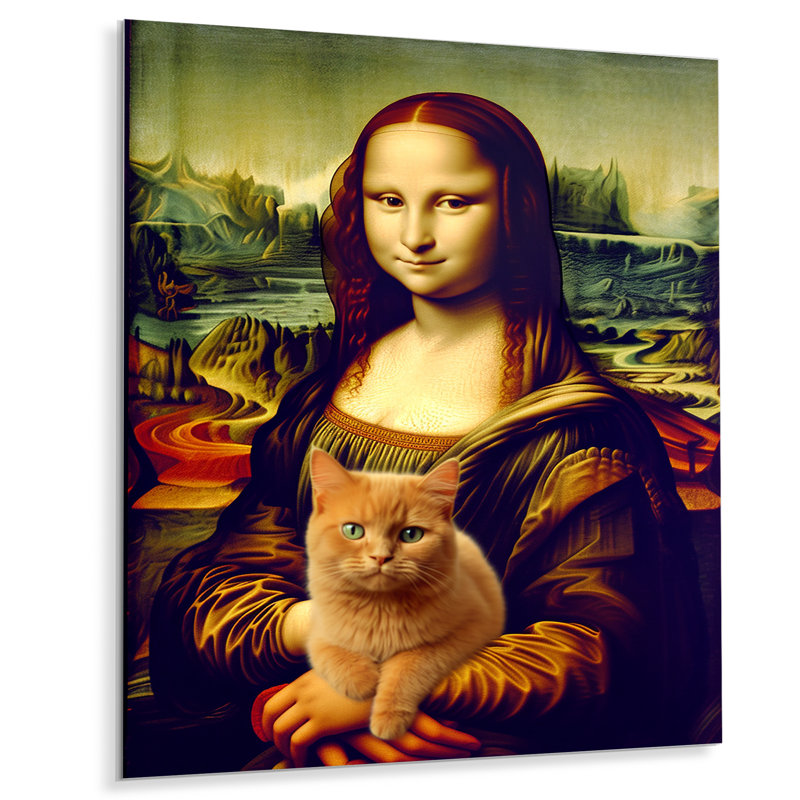 Mona Lisa avec chat brun - chat, art mural, salon, H 20 po x l 12 po x P 1 po, Métal métal