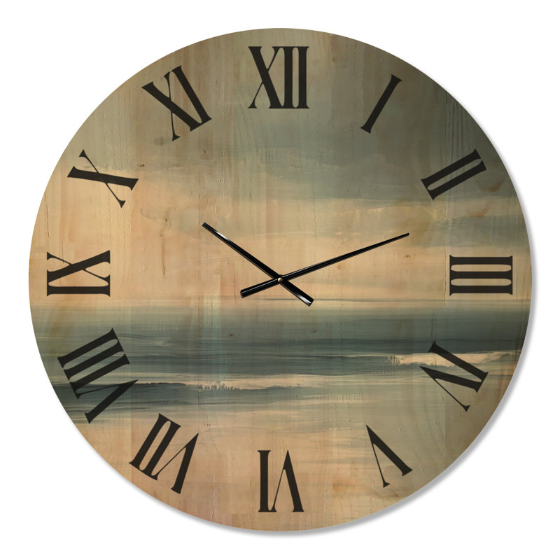 Horloge murale ronde à motif de vagues côtières, imprimée sur bois, Très grand