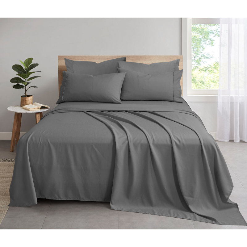 Bamboo Rayon Blend Sheet Set with Extra Pillowcases, Charcoal, King Sheet Set + 5 Additional Pieces