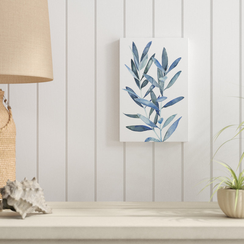 Indigo Leaves III by Megan Meagher - Wrapped Canvas Painting, 76cm H x 51cm W, Black Floater Framed