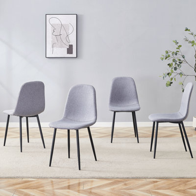 Ensemble de chaises de salle à manger luxueuses à pieds en métal avec siège confortable en lin et coton
