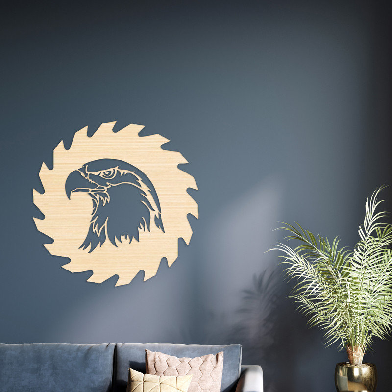 Art mural en forme de lame de scie avec aigle - ACM, Noir, H 32 po x l 32 po x P 0,25 po