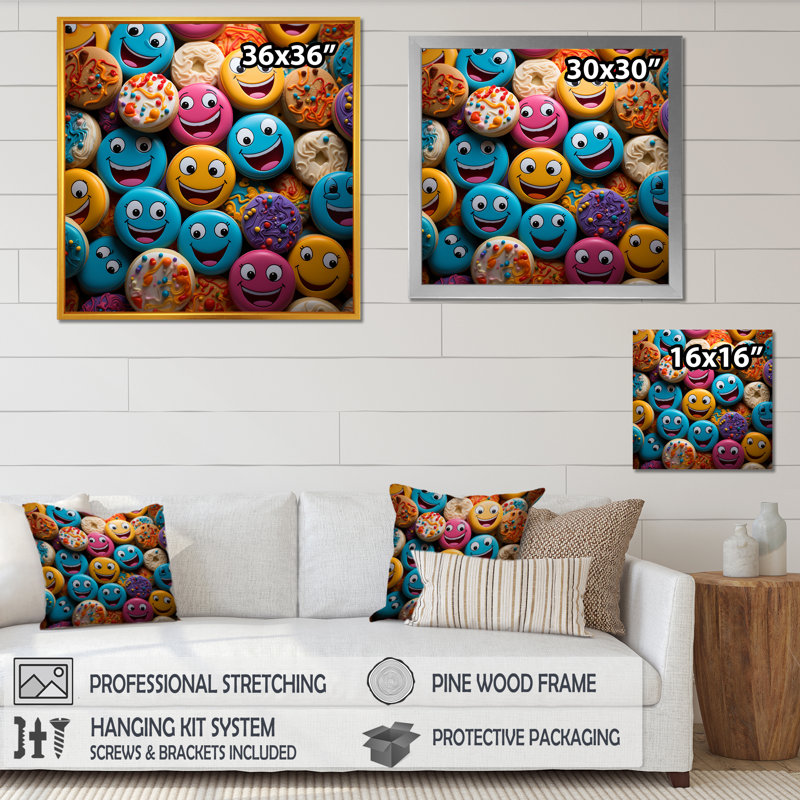 " Chuckling Cookie Characters ", 16" H x 16" W x 1" D, Gold Floater Framed