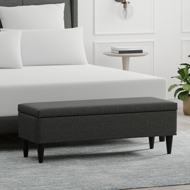 Upholstered Storage Bench, Beige, 16.75" H x 46.46" W x 17" D
