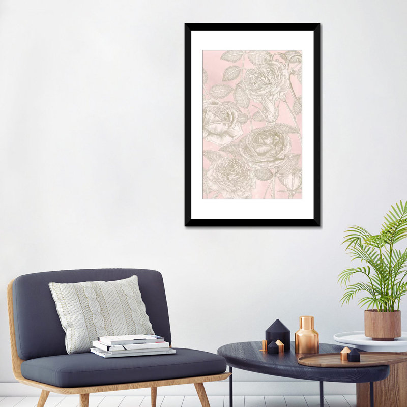 « fleuriing roses ii », impression sur toile, H 24 po x l 16 po x P 1 po, Papier d'art encadré noir, Blanc