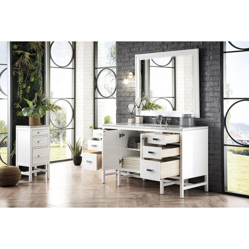Addison 60'' W Single Vanity, Glossy White, 8" Widespread, Carrara White