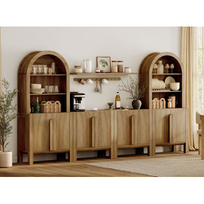 4-In-1 71"H Tall Kitchen Pantry Storage Cabinet,126"W Large Mid-Century Modern Sideboard Buffet Cabinet With 8 Doors And Shelves For Kitchen