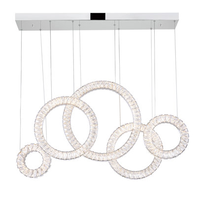 43'' Modern LED Chandelier with Chrome Finish For Kitchen Island, Dining Room, Game Room – Integrated LED – Adjustable Height