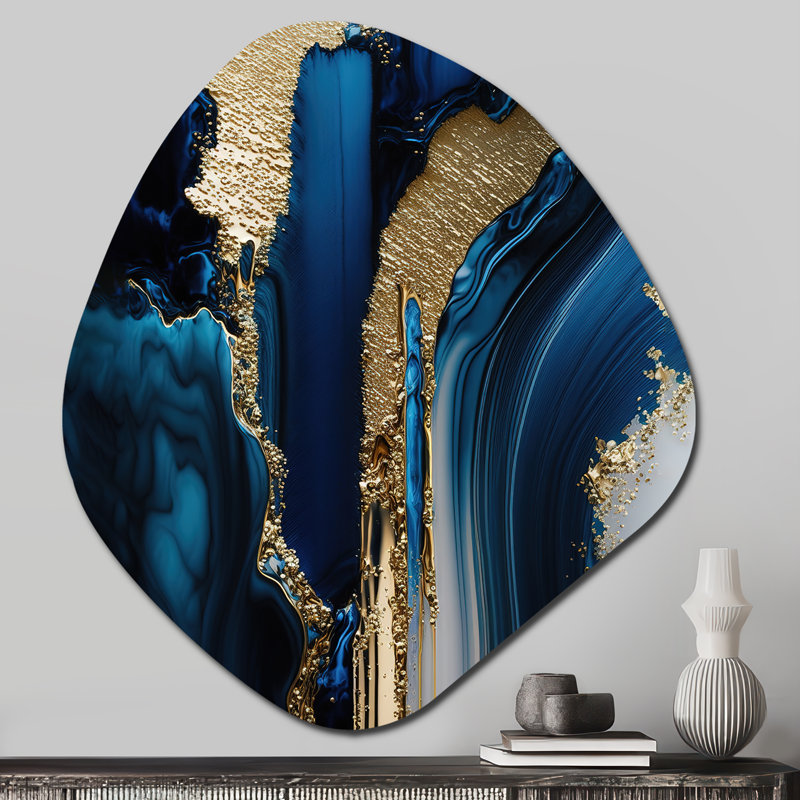 «Abstract Geode Waves Gold II», art mural abstrait en métal asymétrique, reproduction d'art en métal de forme irrégulière dorée